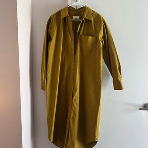 Maeve Button-Front Shirt Dress in Olive Mustard